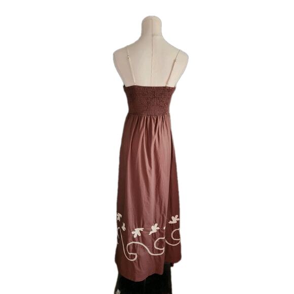Mon Renn Fresco Embroidered Hemline Sundress Maxi Dress Linen Blend Small - Picture 5 of 11